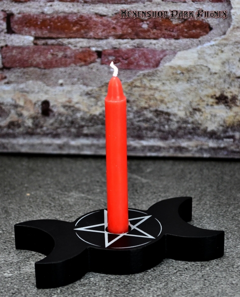 Hexenshop Dark Phönix Triple Moon mit Pentagramm Mini-Ritualstabkerzenhalter
